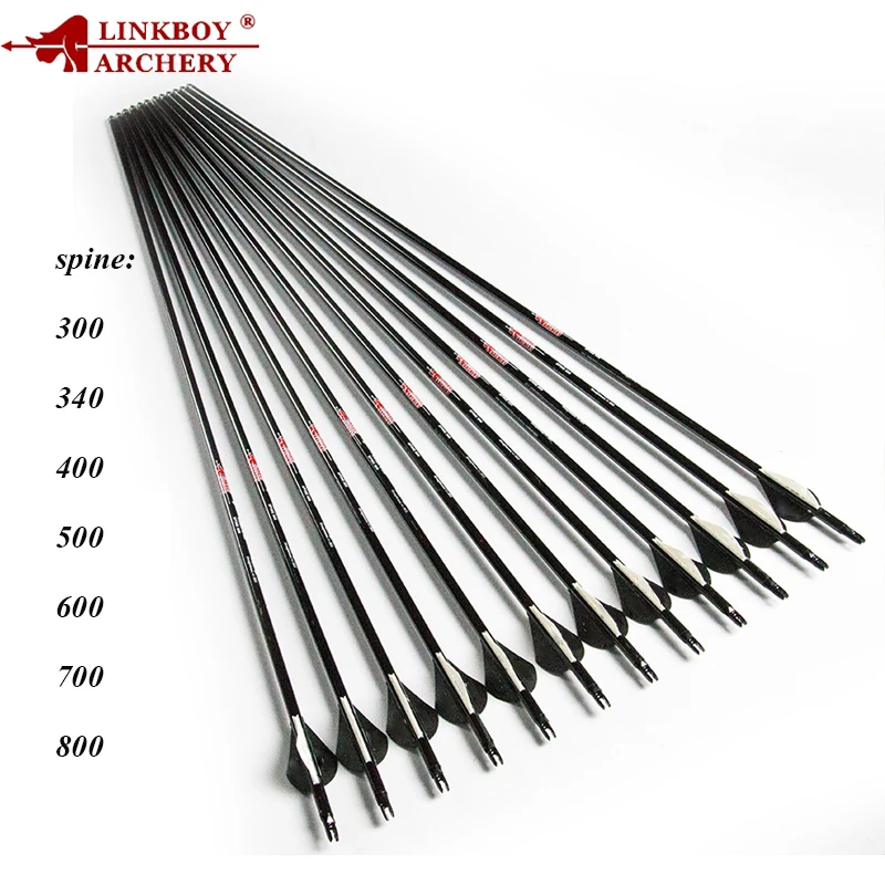 

Linkboy Archery 12pcs Archery Pure Carbon Arrows Spine300-800 ID6.2mm 30'' / 32' for Compound Recurve Bow Shooting Hunting