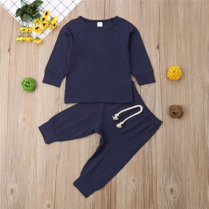 

0-2T Newborn Unisex Casual Clothes Set Baby girl Boy Set Cotton Solid Tshirt Top Pant 2pcs Spring Clothes