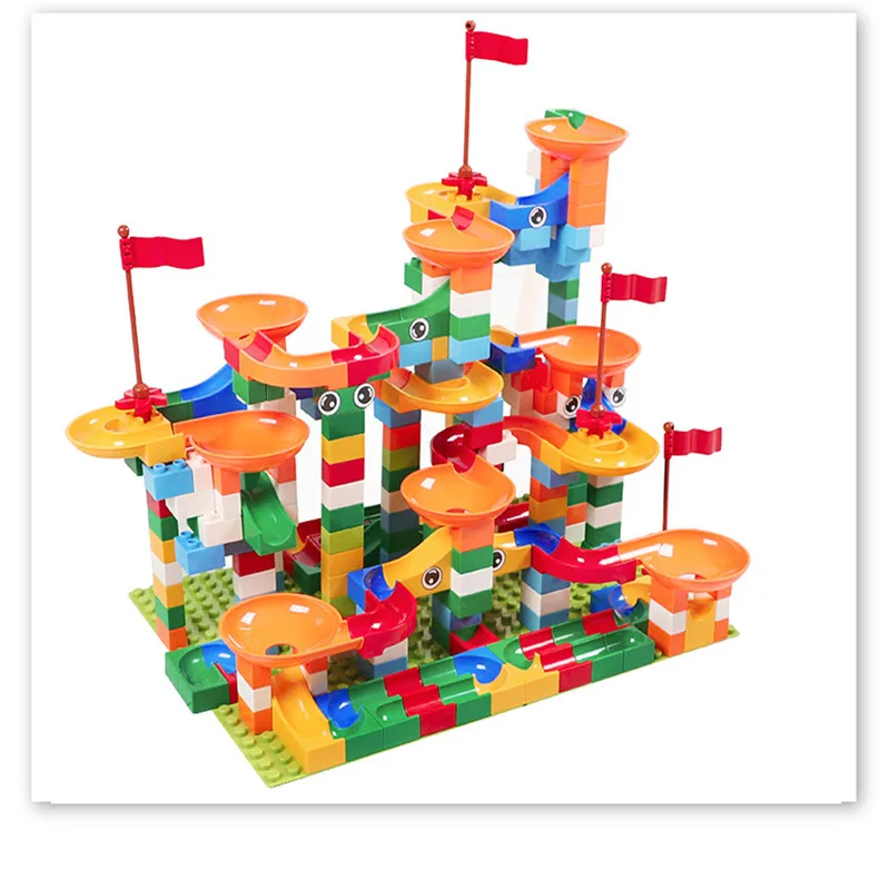 

Presale 296Pcs Children Assemble Slide Rail DIY Building Block Colorful Improve Operational Capacity Boy Gift With Ball Flags