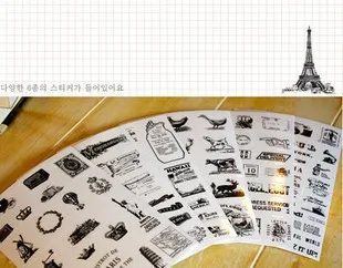 

1pcs transparent diary decorative sticker wholesale retro postmark pattern iron tower air balloon 6 sheets