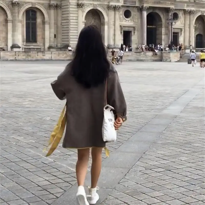Rétro 2019 Décontracté Femmes Automne Coffee Printemps Vadim Veste vent Lâche Section Longue Manteau Femme Coupe De Long Color P850 Mince YnY8qrx