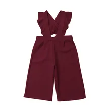 Однотонный хлопковый комбинезон для маленьких девочек; Модный милый комбинезон без рукавов с оборками; комбинезоны; комбинезон с широкими штанинами; комбинезон; От 1 до 6 лет