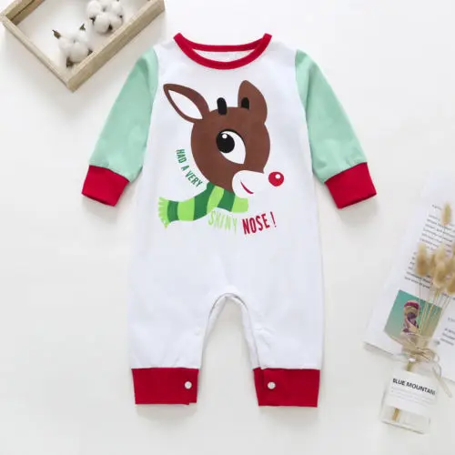 

Christmas Newborn Baby Boy Girl Clothes Long Sleeve Cotton Deer Romper Outfit Sunsuit Clothes