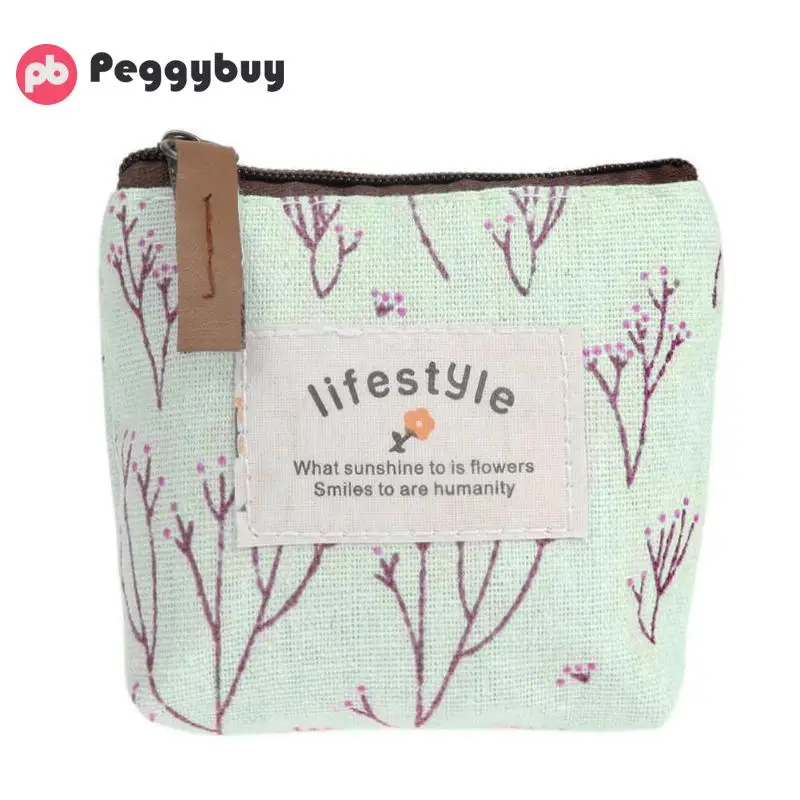 

Women Pastoral Money Bag Canvas Small Coin Purse Floral Key Holder Wallet Mini Wallet Holder Zip Coin small Bags for women