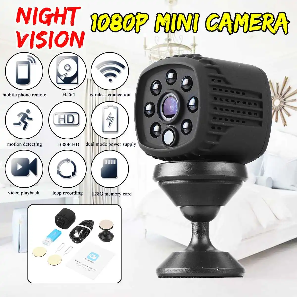 

200W 1080P Mini Camera Surveillance Wifi Infrared Night Vision Home Security HD Indoor Video Motion Detection Camera System Set