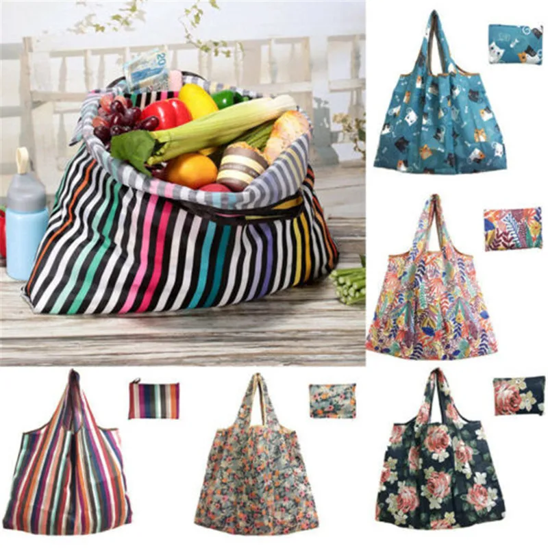 

2019 New Lady Foldable Recycle Shopping Bag Eco Reusable Shopping Tote Bag Cartoon Floral Fruit Vegetable Grocery