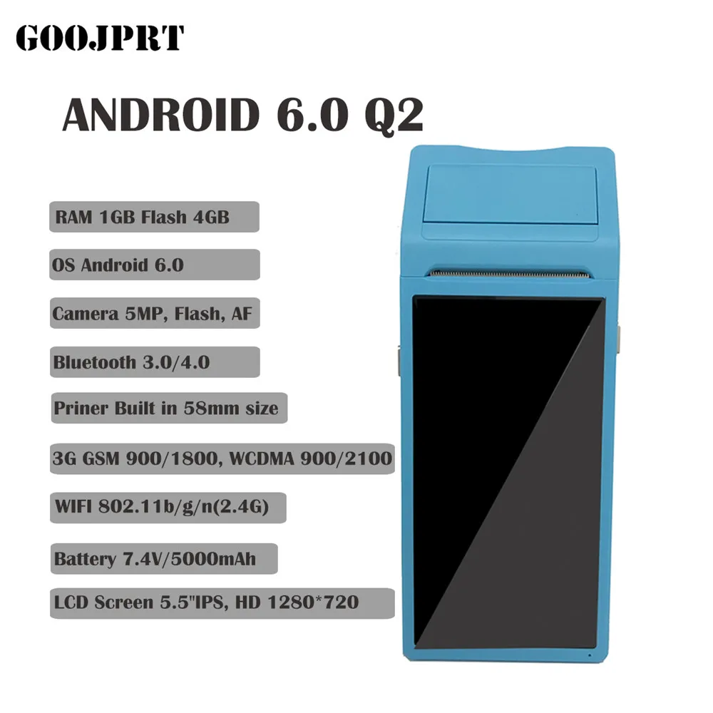 Портативный pos-компьютер Android PDA с 5,5 дюймовым сенсорным 3g Wifi Bluetooth