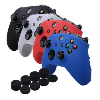 

Silicone Cover Skin Case For Microsoft Xbox One X & Xbox One S Controller X 4(Black&White&Red&Blue) With Pro Thumb Grips X 8