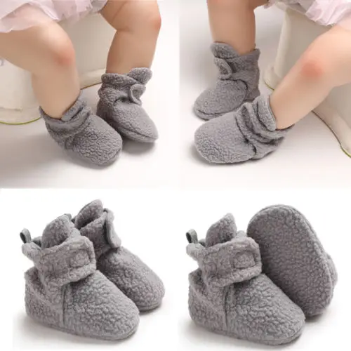 

2019 Brand Grey Cotton First Walker Baby Girls Boy Winter Warm Boots Newborn Toddler Fleece Fur Soft Sole Crib Shoes Prewalker