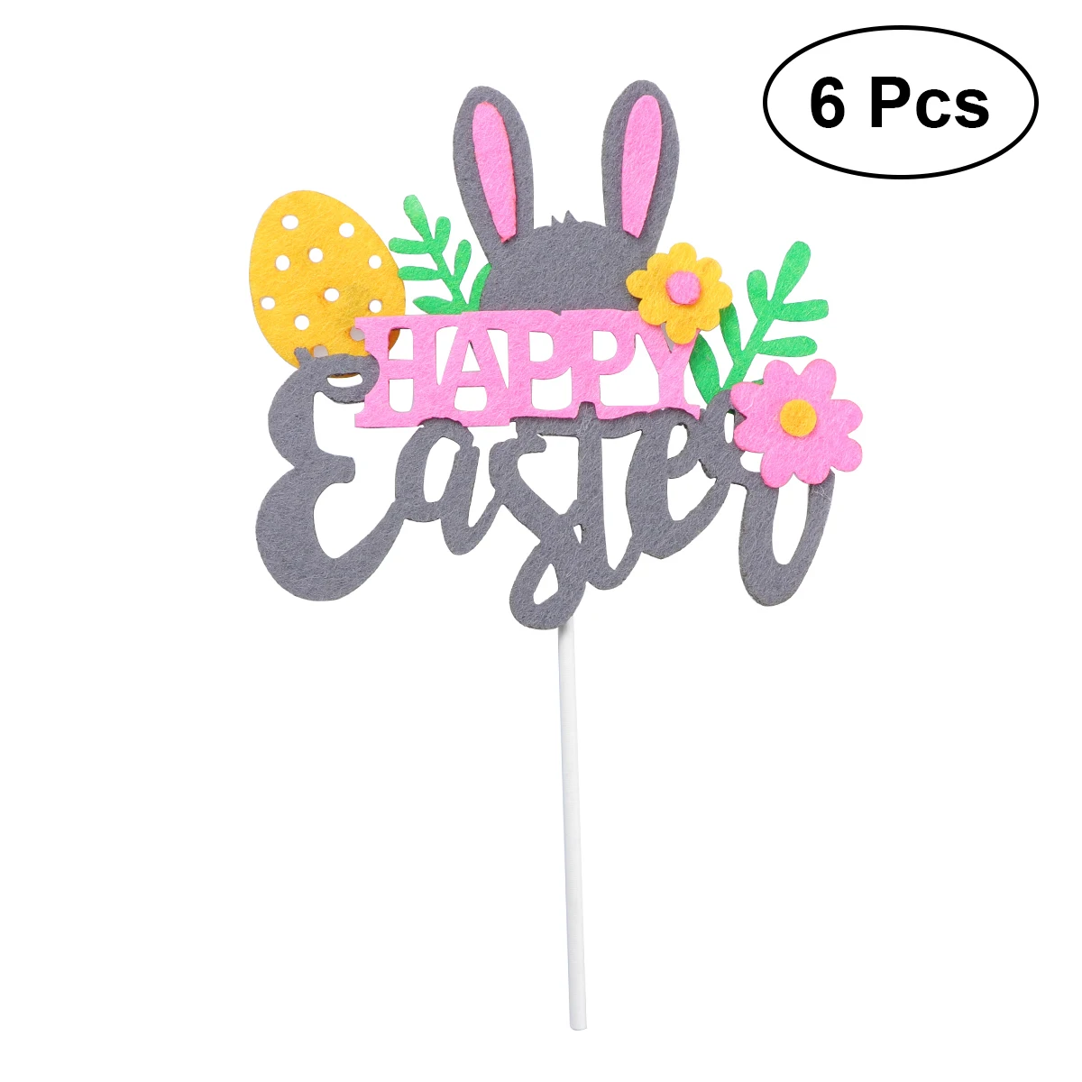 

6pcs Happy Easter Cake Toppers Easter Rabbit and Flower Cake Toppers Cupcake Picks for Easter