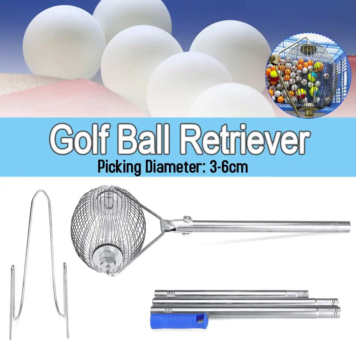 

Golf Ball Retrieve Telescopic Pings Pong Picker Pick-up Collector Diameter 3-6cm Detachable Pick Up Grabber Shaft Tool Scoop