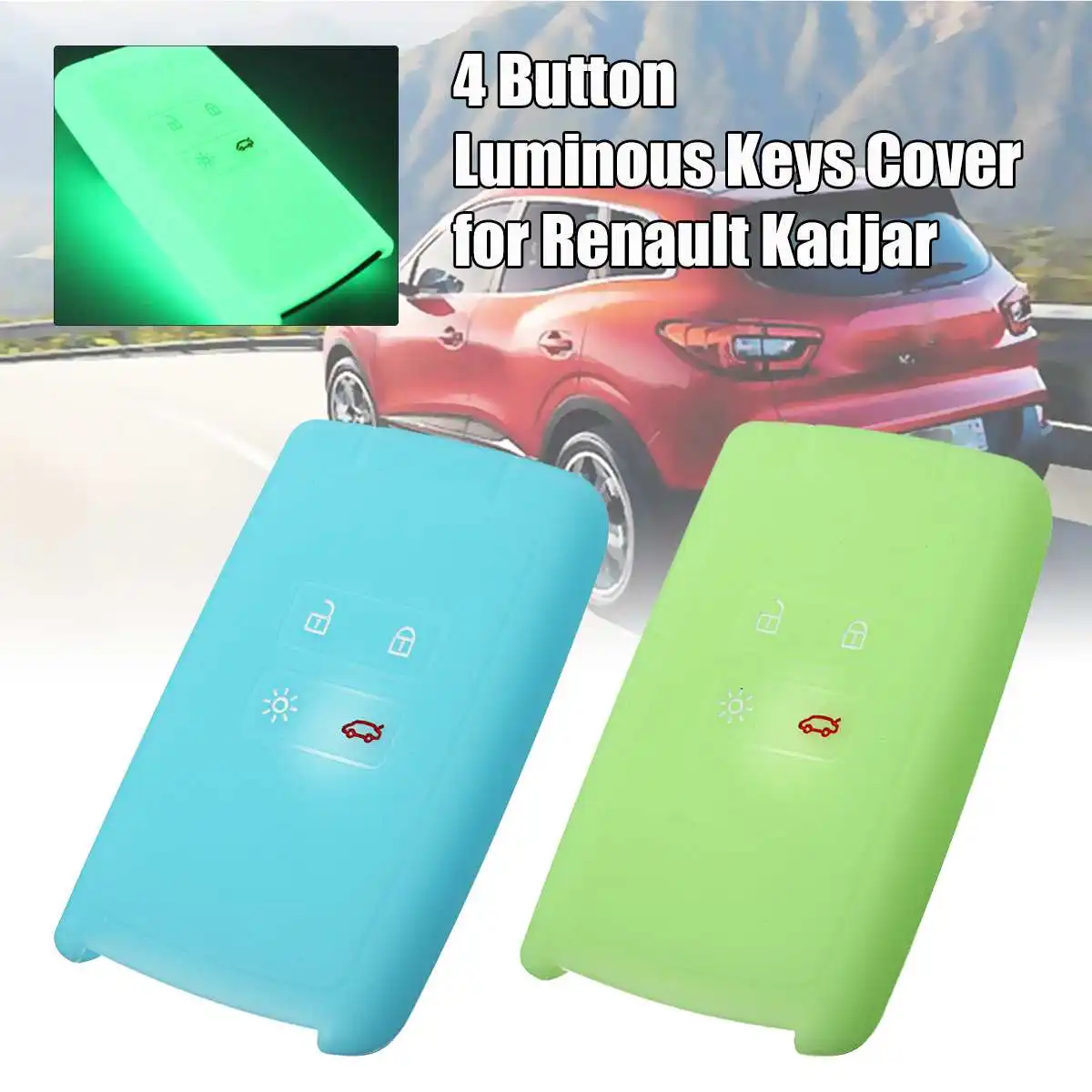 

Silicone Luminous Car Key Case Cover Shell Protector 4 Button Key Holder Organizer Pouch For Renault Kadjar