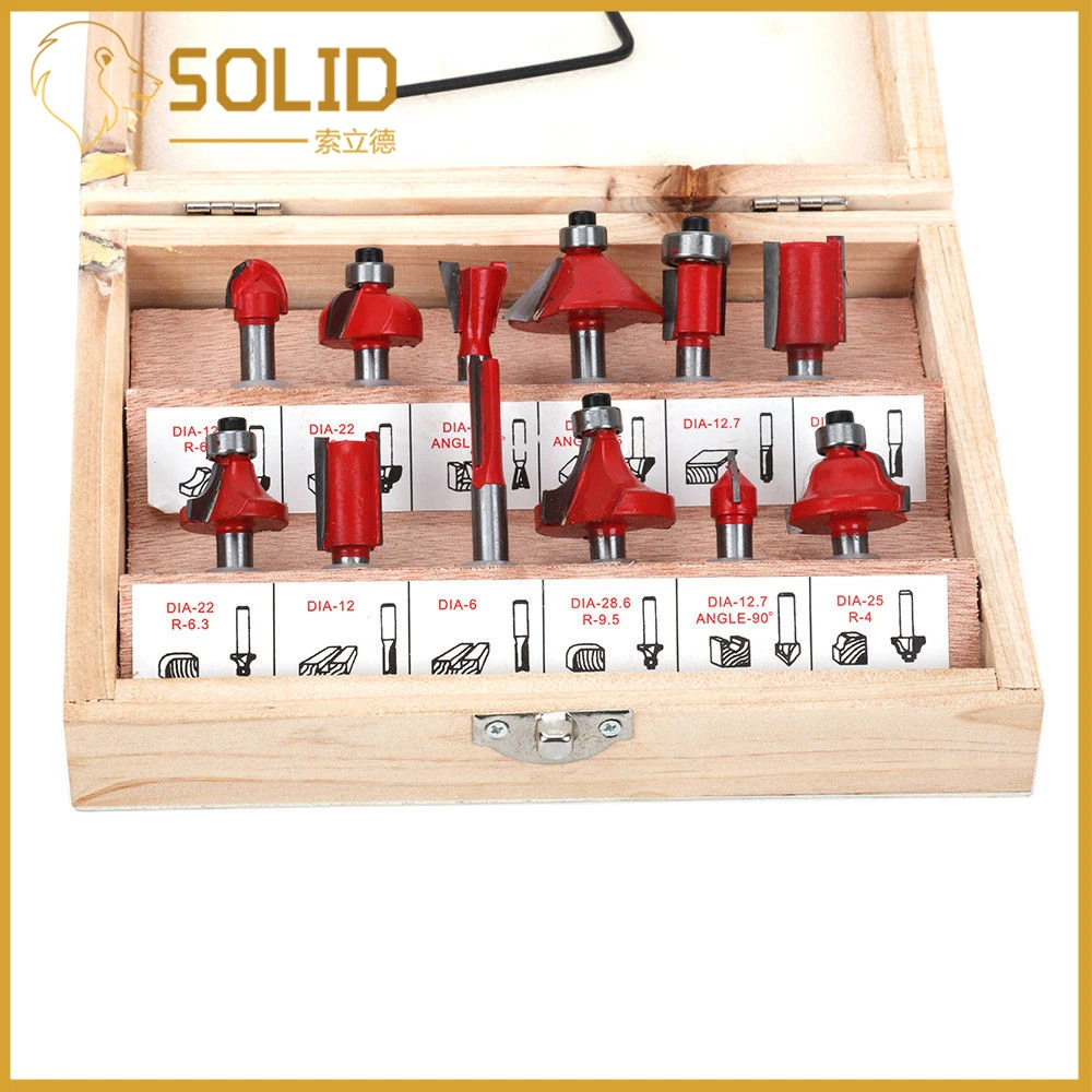 

12Pcs Router Bits Set 1/4" Shank Straight End Mill Trimmer Cleaning Flush Trim Corner Round Cove Box Bits Tools Milling Cutter
