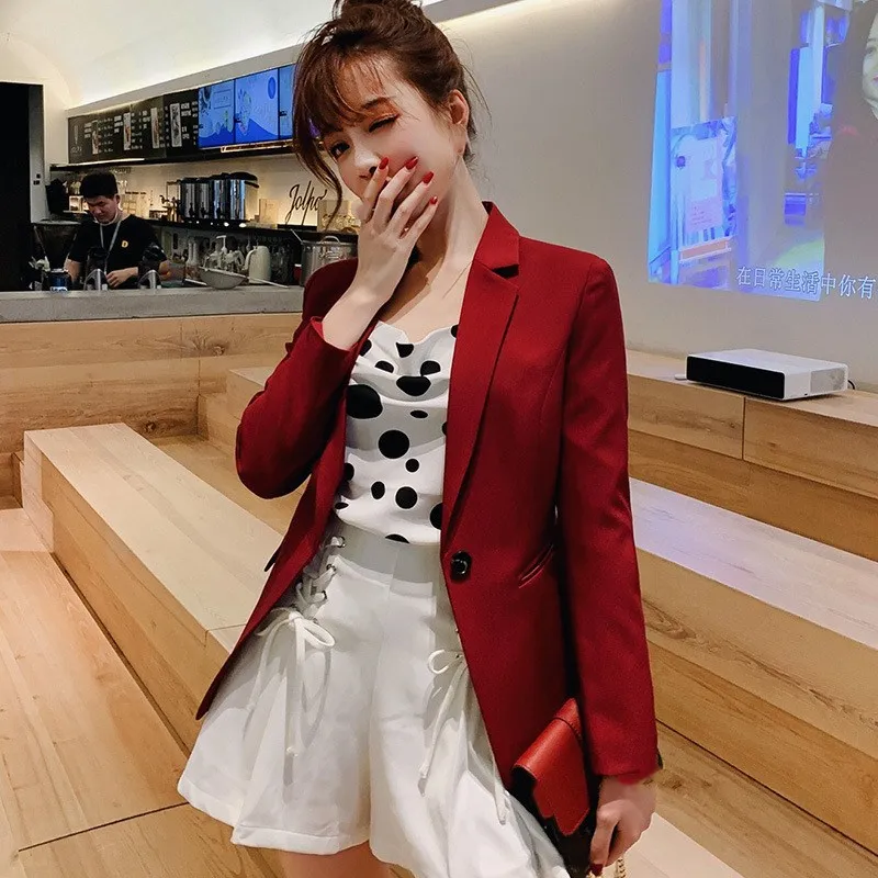 Red Pink One Button Ladies Blazers Women Spring Women Suit Jacket Blazer Female Office Tops Coats