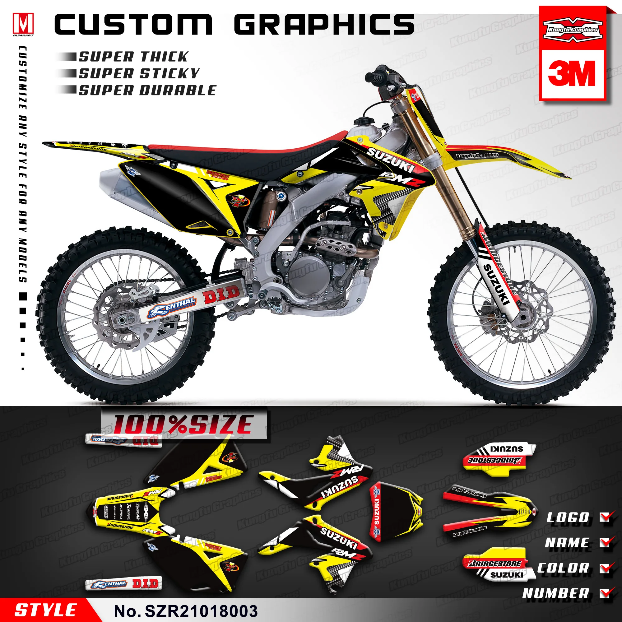 KUNGFU графика мотокросса наклейка виниловый комплект для Suzuki RMZ250 2010 2011 2012 2013 2014 2015