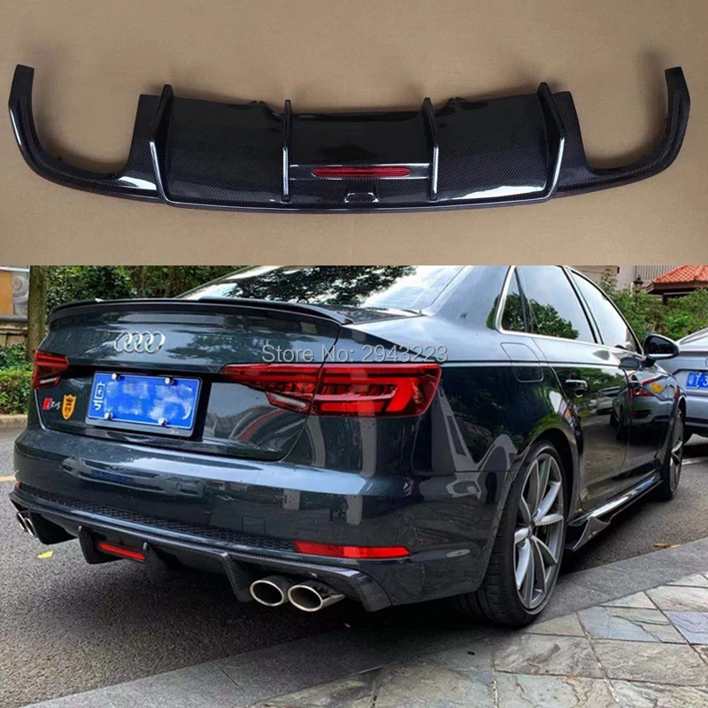 For Audi A4 Sline S4 A4 B9 Sedan 4Door- Carbon Fiber Rear Diffuser Bumper Spoiler Guard Protector Skid Plate Cover