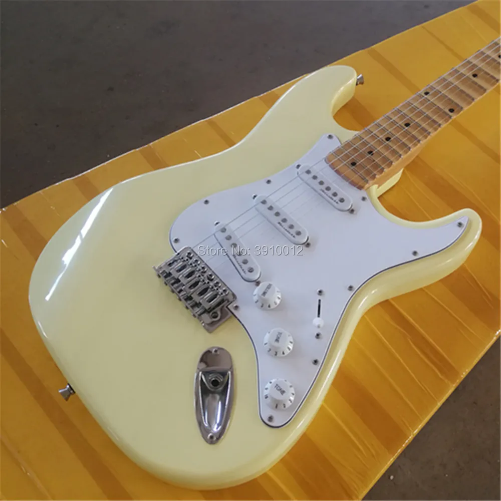 Factory Special Price Cream Electric Guitar with Scalloped Neck Big Headstock Chrome Hardware Can be Customized