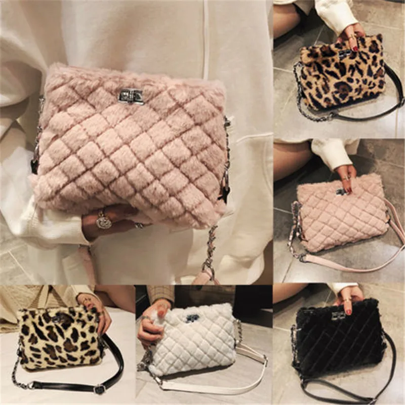 

Women Plush Chain Crossbody Shoulder Bag Lady Handbag Bucket Satchel UK Casual soft solid velour zipper messenger bag
