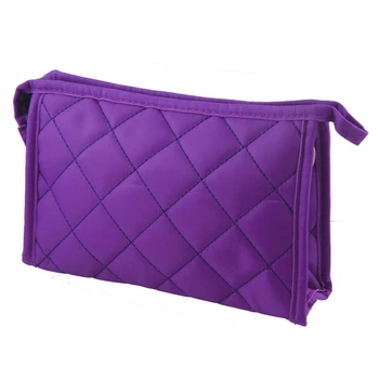 

Women 7.9" Long Grid Pattern Rectangle Travel Case Makeup Zipper Bag Purple