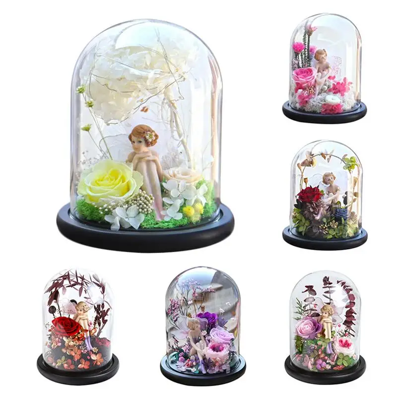 

Everlasting Rose Flower Illuminated Light With Glass Cover For Valentine's Day Decoration To Girlfriend Dropship Without Battery