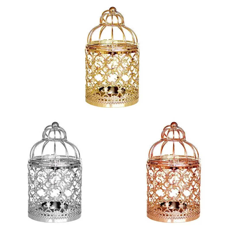 Hollow Hanging Bird Cage Candle Holder Candlestick Lantern Iron Vintage
