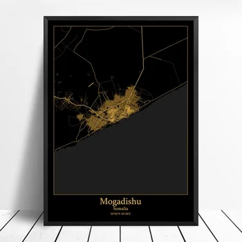 

Mogadishu Somalia city map Black and Gold City Map Modern City Canvas Art Print Wall Pictures for Living Room No Frame