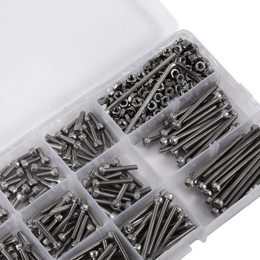 

Retail 440pcs/Set M3 Screws Nuts Kits Set Stainless Steel Hex Head Socket Screws and Nuts Assortment+2 Hex Keys Drop shipping