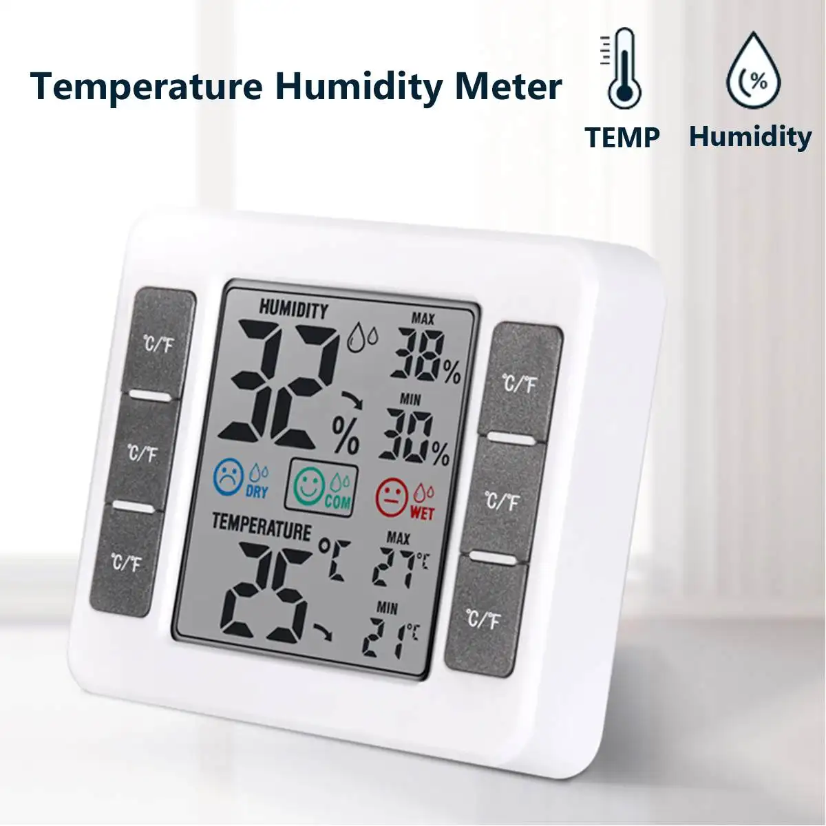 

Temperature Humidity Meter LCD Digital Bathroom Home Weather Station Digital Temperature Instruments Stand Table Wall Mounted