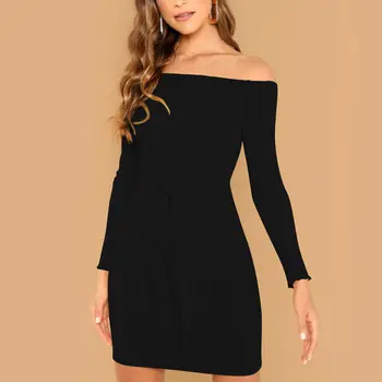 

New 2019 Women Autumn Elegent dress Fashion Off Shoulder Dress Vestidos Long Sleeve Dress