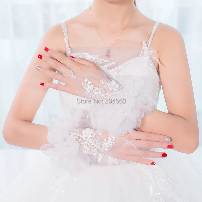Короткие свадебные перчатки без пальцев тюль на запястье кружева свадебные перчатки с цветами