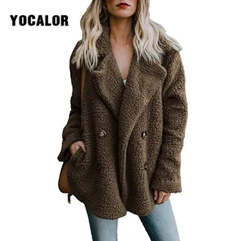 

YOCALOR Winter Women Faux Fashion Fur Autumn Teddy Coat Woman Casual Long Sleeve Jacket Female Vintage Outwear Casaco Feminino