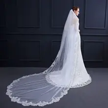Новинка, свадебная вуаль длиной 3 м, Соборная вуаль цвета слоновой кости, свадебная вуаль 3м с гребнем, кружевной бисер, Мантилья, свадебные аксессуары EE18013