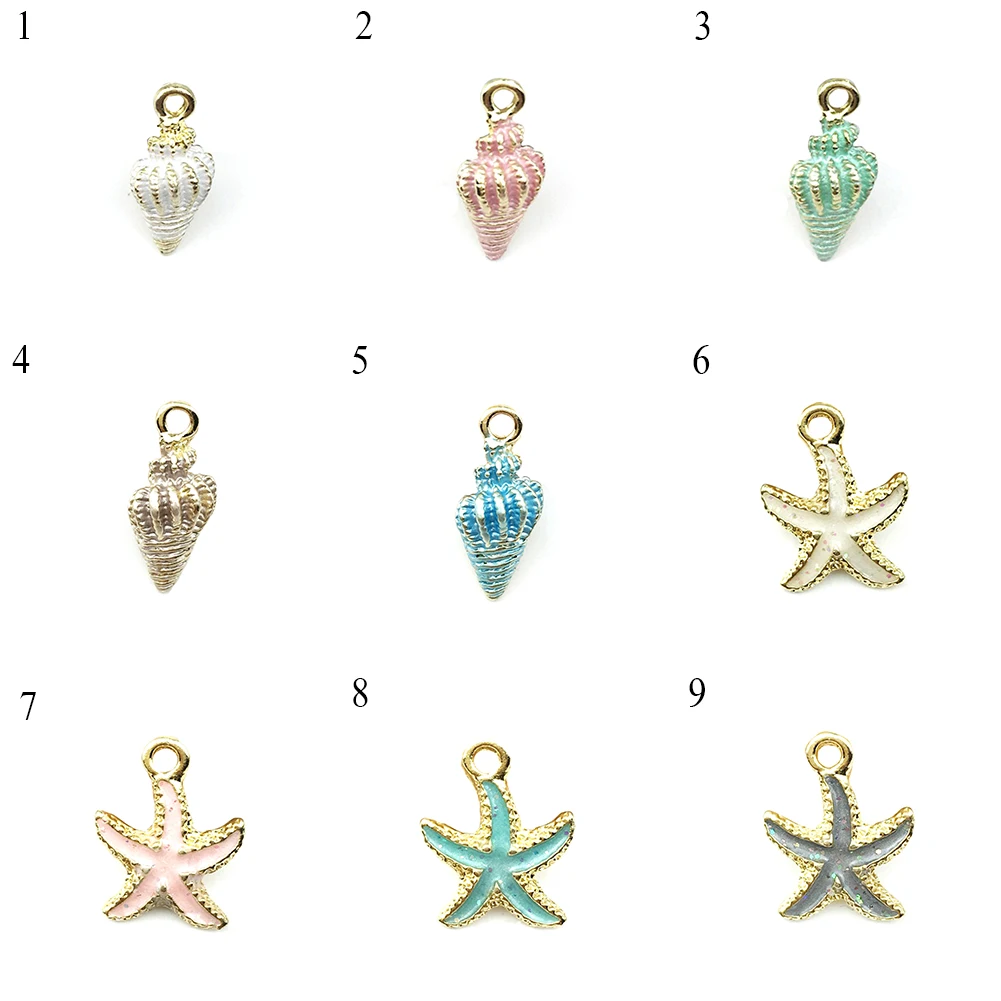 13 Pcs//Set Mixed Starfish Conch Shell Metal Charms Pendant Jewelry Making DIY