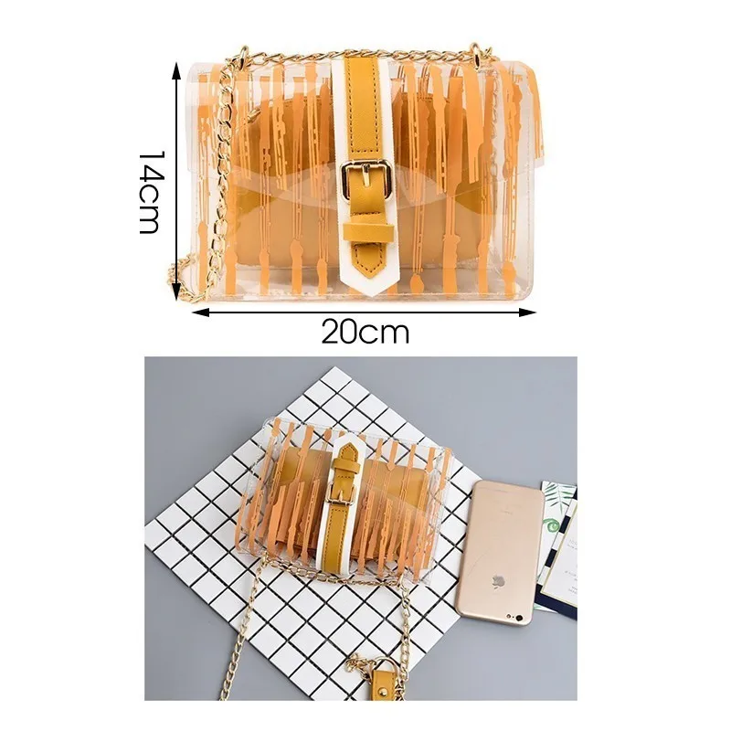 TTOU Women Fashion Messenger Bag Set 2pcs Transparent PVC Crossbody Bag Female Candy Color Jelly Chain Bag Beach Bag