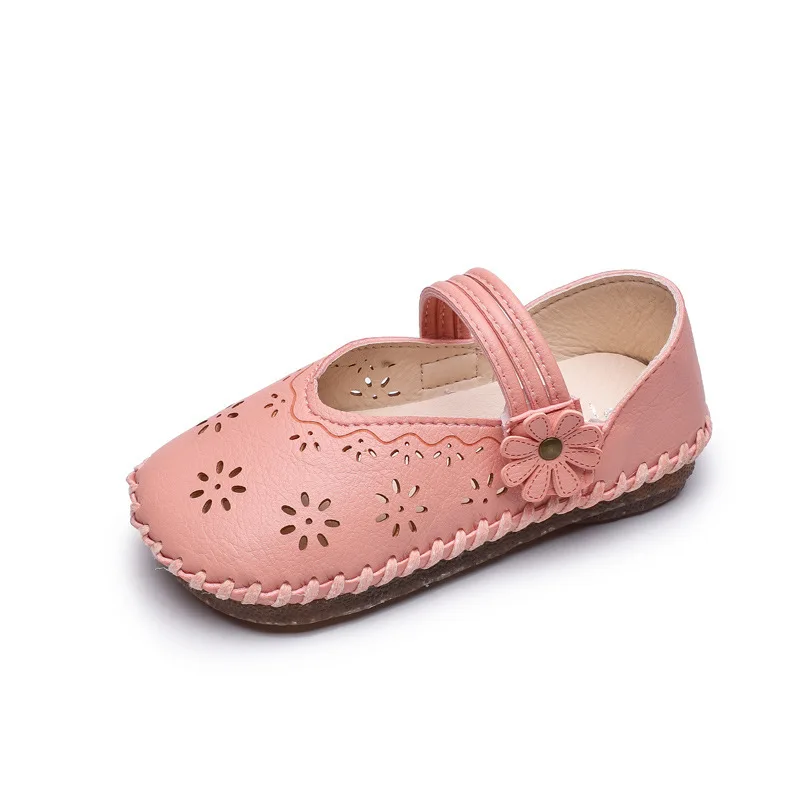 

Girls Openwork Flower Leather School Shoes Children's Solid Color Soft Bottom Peas Shoes Girls Show Shoes Princess
