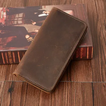 

Vintage Long Wallet Men Wallets Card Holders S687-40 Brand Leather Zip Coin Purse Brown Male Wallet