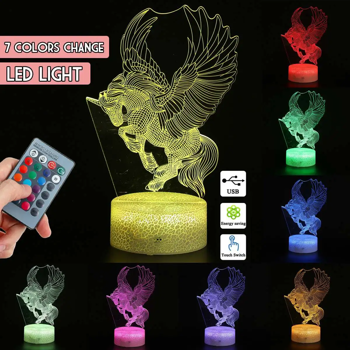 

3D LED Lamp Night Light Animal Cartoon 7 Colorful Light USB Touchs Swith Remote Control Table Lamp Crack Base for Children Gift