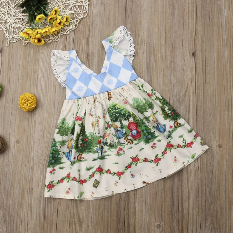 

Kids Baby Girls Christmas clothes V-neck Sleeveless Princess Party Geometry Toddler backless Ruffle Mini Dresses one pieces