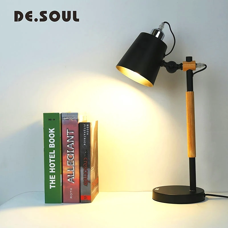 

DE.SOUL Wooden Base Table Lamp Desk Lights Study Lighting Eye Protection Nordic Bedroom Bedside Table Lamp E27 AC 90-260