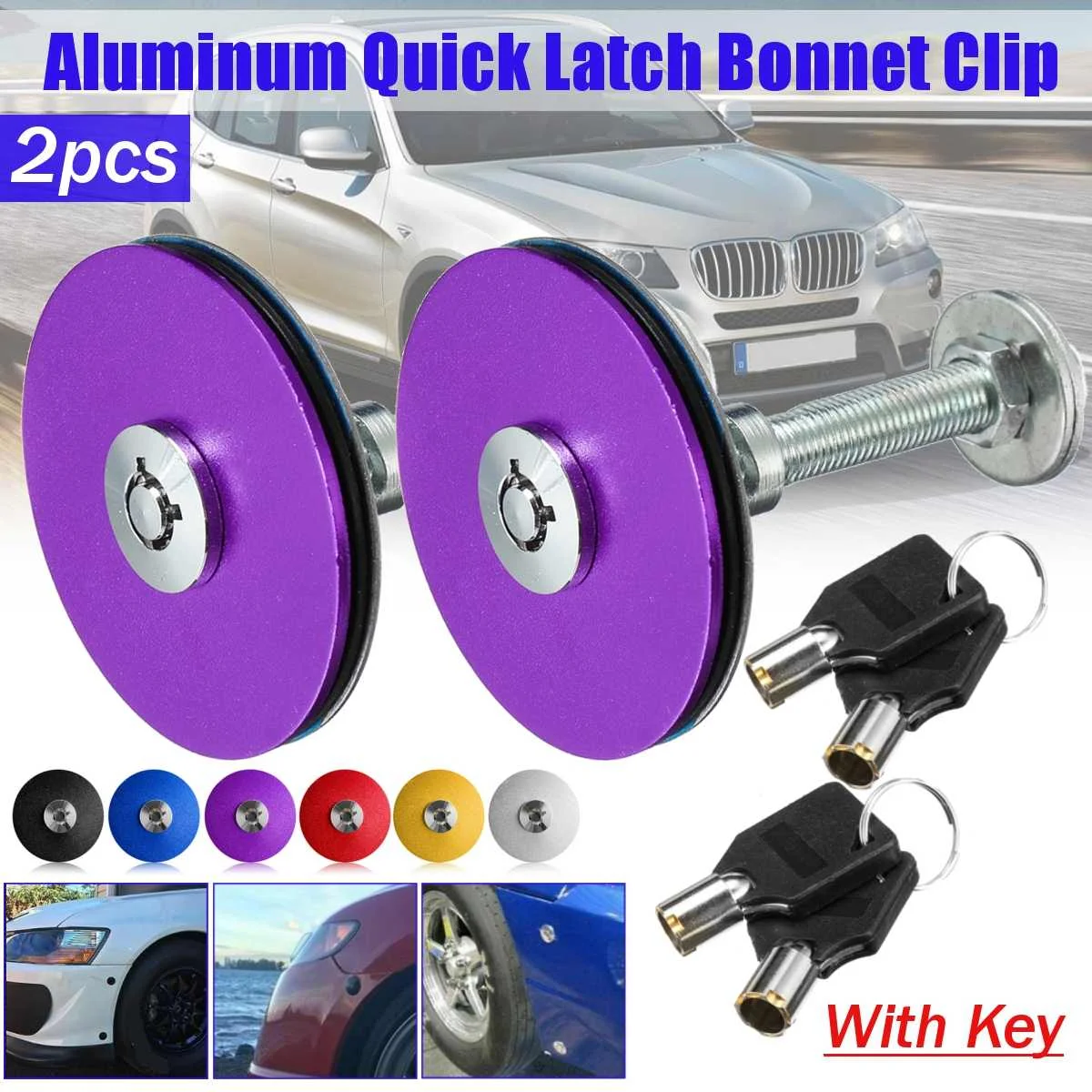 

Universal 2 pcs 4 pcs Car Quick Latches Bonnet with Key Hood Lock Clip Set Engine Bonnet Flush Plus With Key Hood Pin Latch Kit