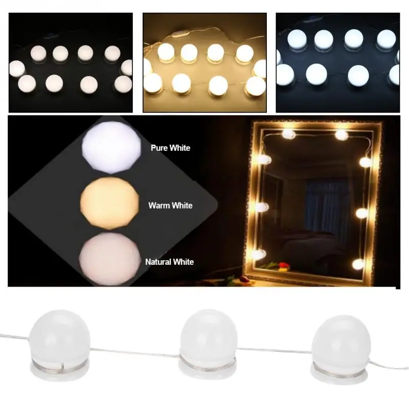 Голливуд Style10 светодиодный подсветка косметического зеркала комплект с лампочки с регулировкой силы света освещения трубчатое приспособление для макияжа LED-подсветка маленького зеркала