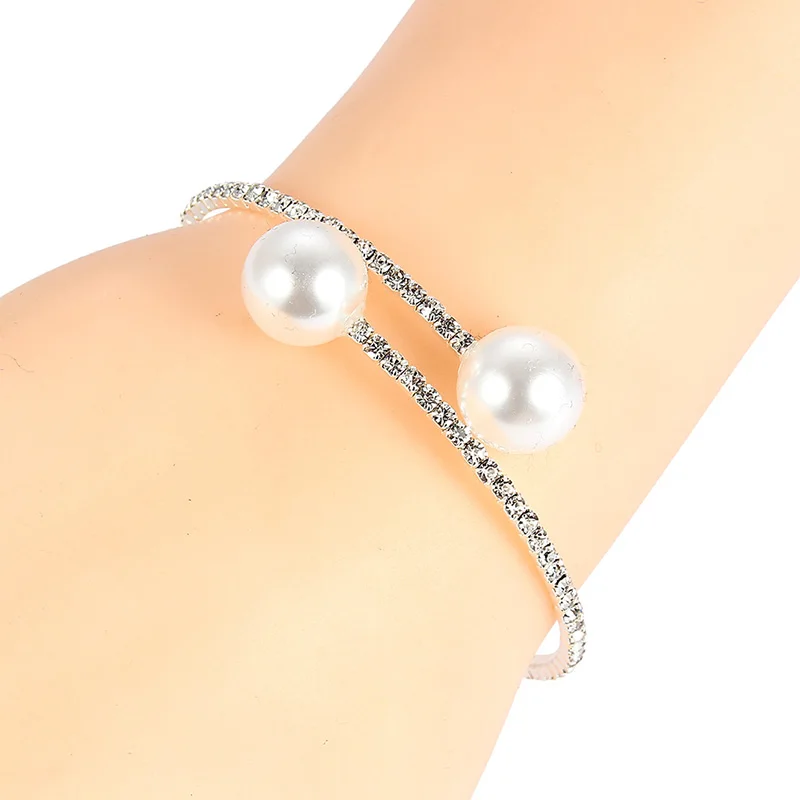 European Simulated Pearl Chokers Necklace Bangle Adjustable Jewelry Set 2PCS/Set for Women Bridal Wedding Party Accessories jewelry sets jewelry set