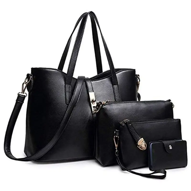 

PU Leather Handbag + Fashion Women Shoulder Bag + Wallet + Card 4pcs Set
