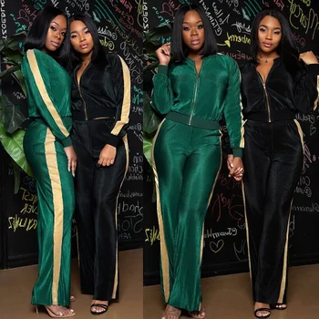 

Velvet TWO PIECE SET Women Wide Leg Pants Women Jacket Long Sleeve Ensemble Femme 2 PIECE Suit Velour Tracksuit Winter Outfit PC