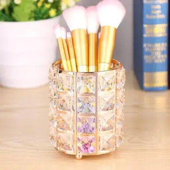 

Glitter Metal Makeup Brush Storage Tube Makeup Brush Holder Eyebrow Pencil Bead Crystal Jewelry Organizer Box Storage Box