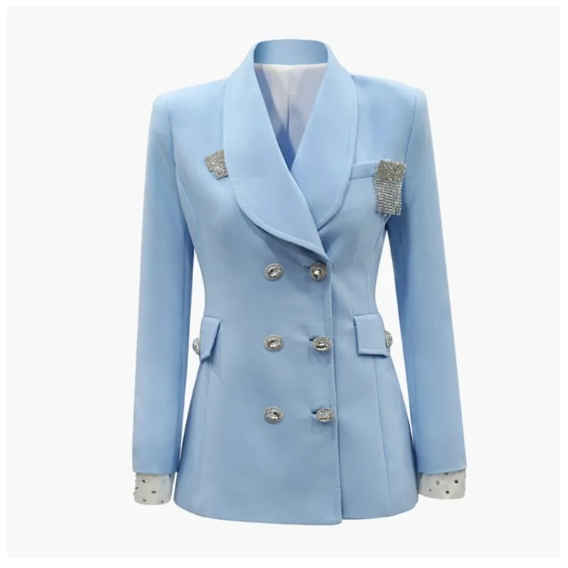 De Femelle blue Au Costume Du Sauvage Luxe Printemps Bleu Boutonnage Black Nouvelle Et Femme Slim 2019 Pad Strass Fit Blazer Double Début Épaule Noir Couleur x0SwqBdnf