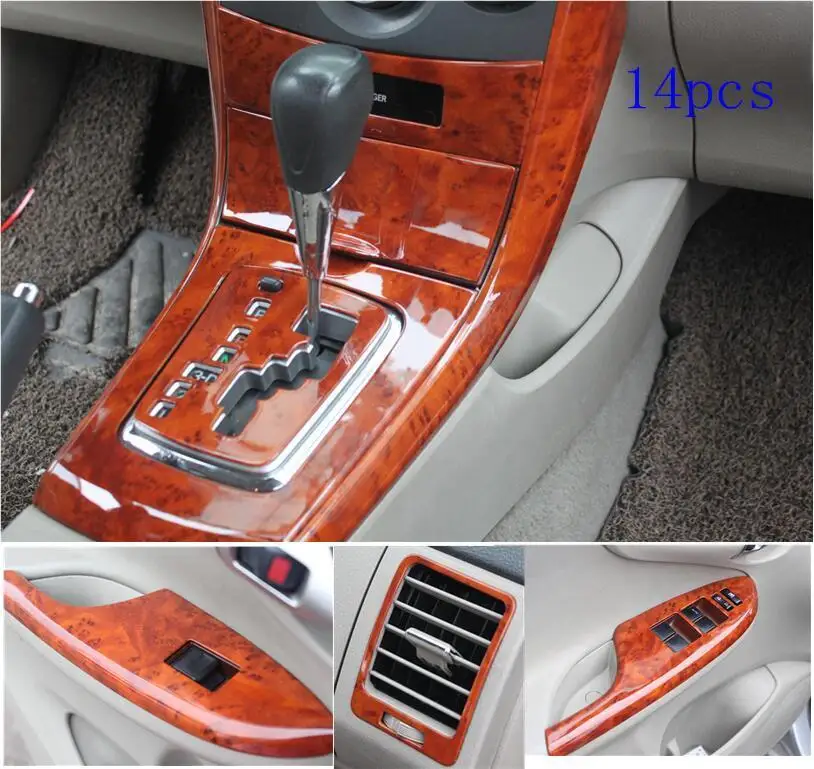 14pcs/set Abs Car Interior Wood Grain Color Stickers Trim Kit Decor Cover Stickers For Toyota