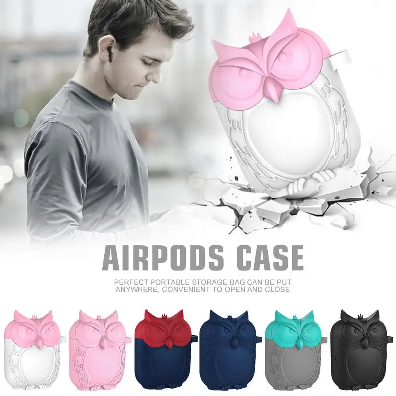 

Silicone Earphone Case Cover Fashion Headset Swim Storage Bag Owl Shape Silicone Shockproof Earphone Case Hook For Apple AirPods