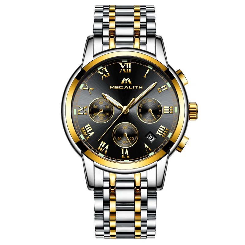 

MEGALITH Luxury Brand Watch For Men Waterproof Quartz Wrist Watch Fashion Stainless Steel Chronograph Luminous Business Watches