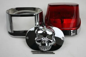 

Motorcycle Chrome Skull Tail Lamp Collar Cover Light Red For Harley Touring Sportster XL Road King Dyna Glide FLSTF FLHRC FLHTC